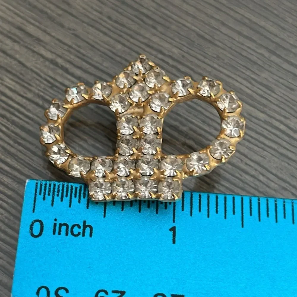Vintage Gold-tone Crown Brooch with Rhinestones